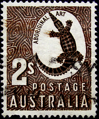 Австралия 1948 год . Искусство аборигенов-Крокодил Джонстона . Каталог 0,70 €.  (3)